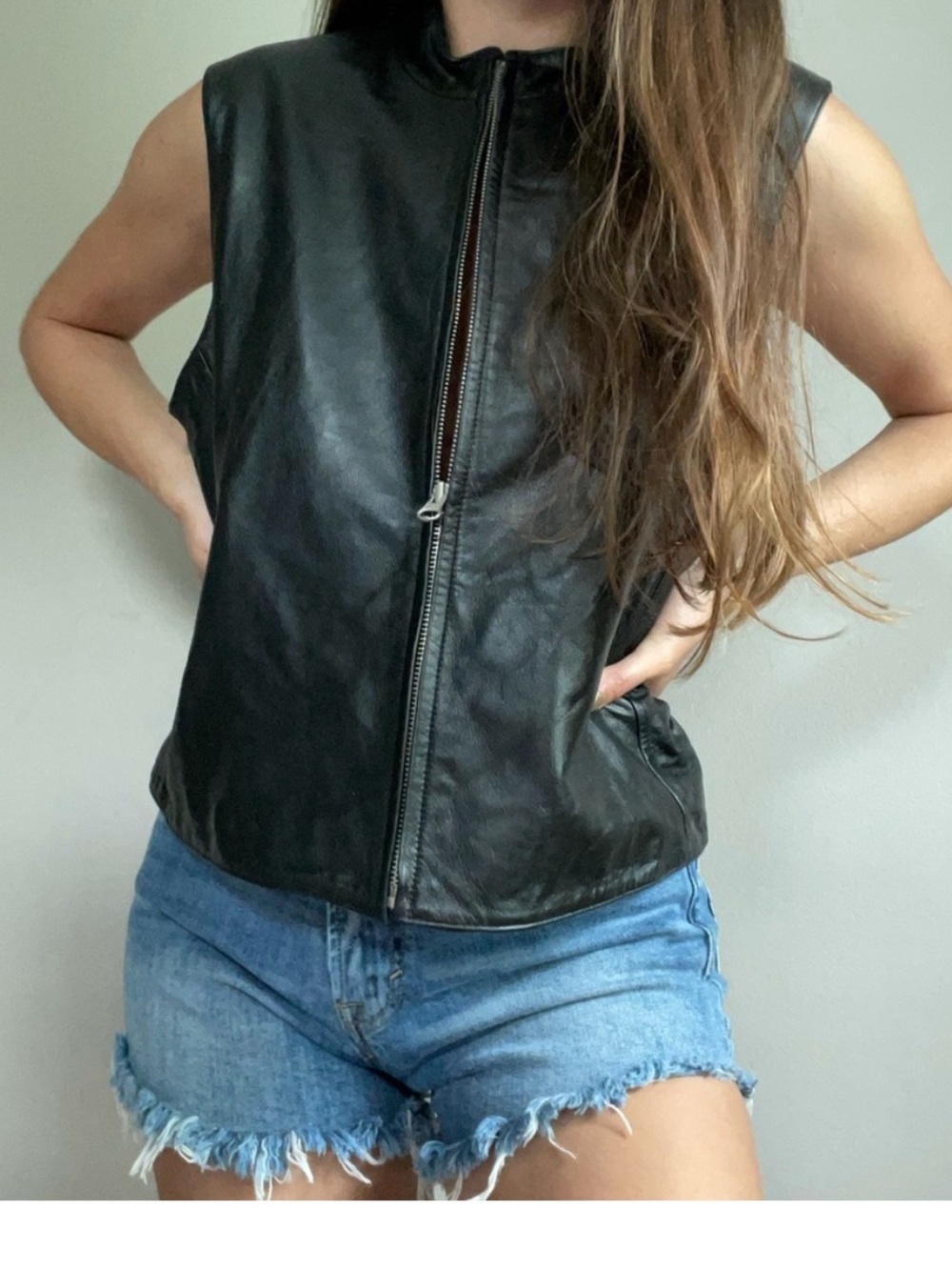 Apostrophe Black Genuine Leather Zip Up Vest size 12